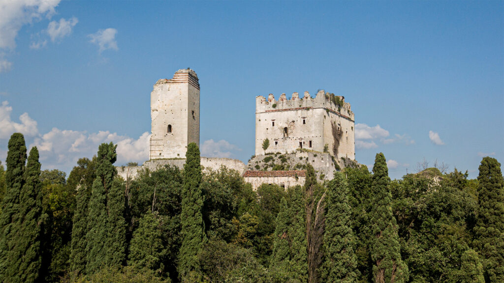 Castello di Illasi, vista frontale da terra con alberi