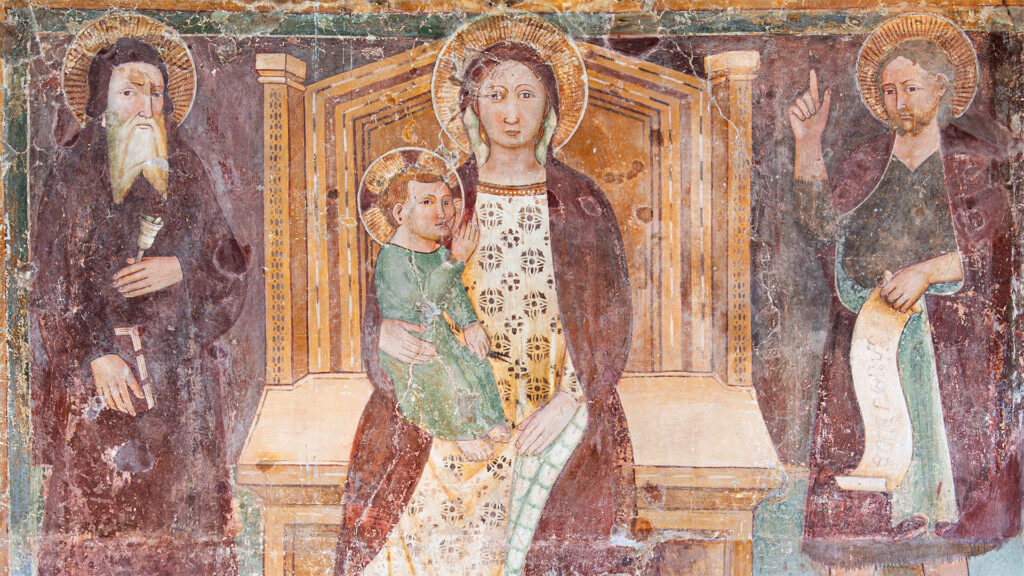 Chiesa di Sant'Anna a Giara, Illasi, affresco del 1300 interno della chiesa Sant’Anna che sorregge la piccola Maria