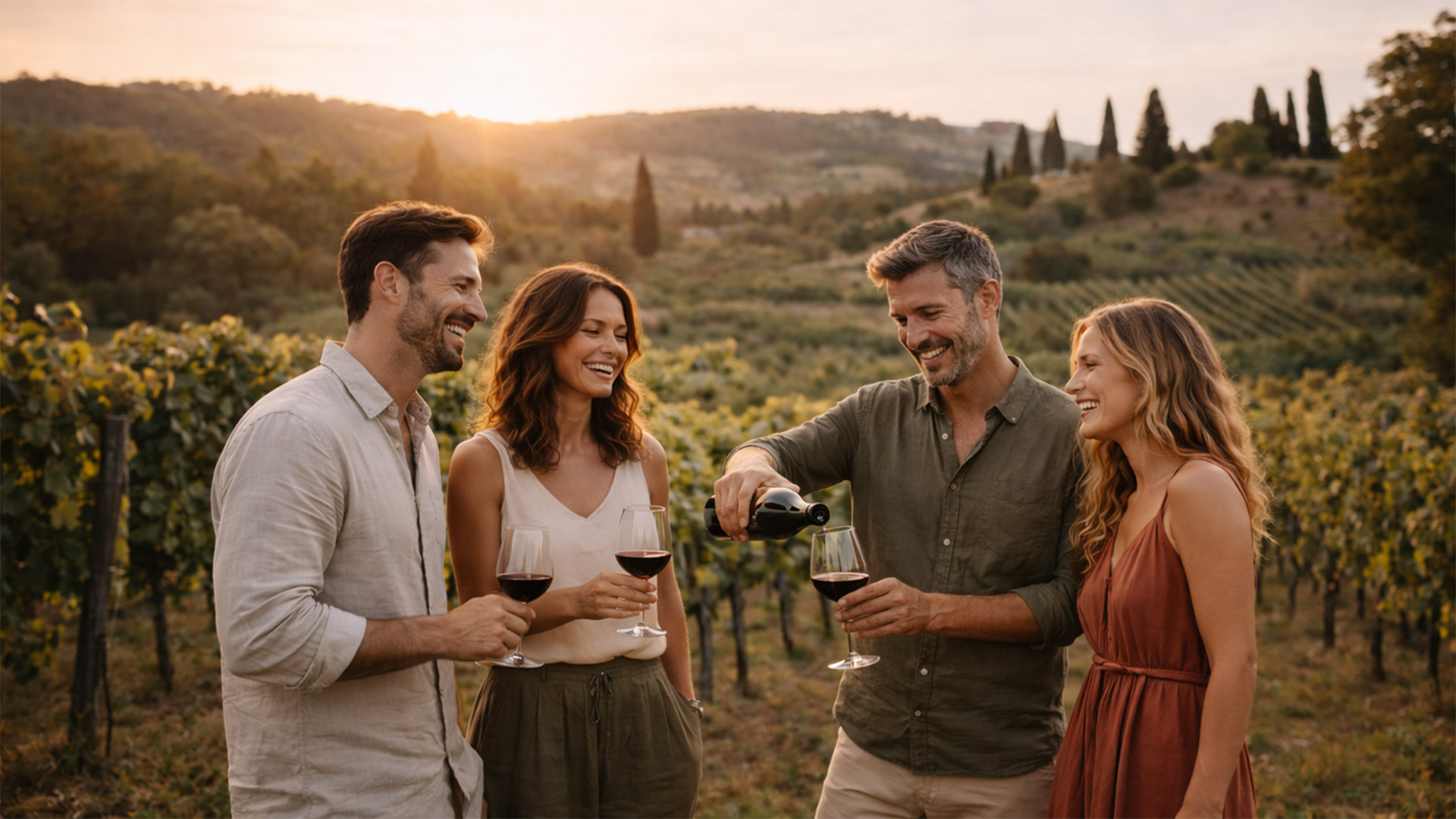 Persone che bevono vino in un vigneto di Illasi